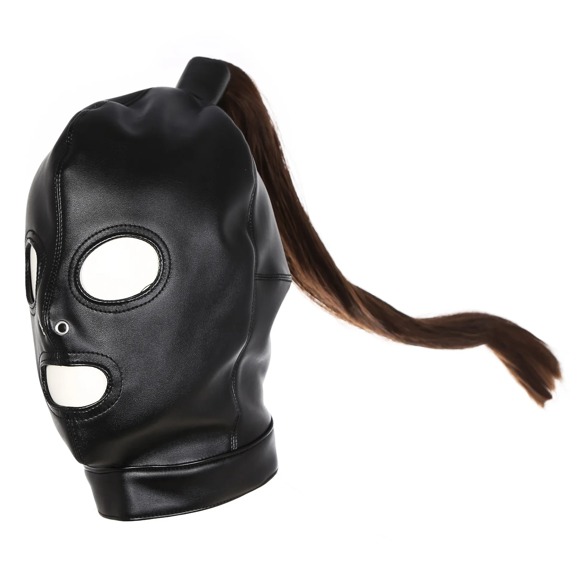 

Sexy Costume Woman Adjustable PU Leather Masks Hood Open Mouth+Open Eyes Mask Blindfold Cosplay Erotic Fetish Wear for Couples