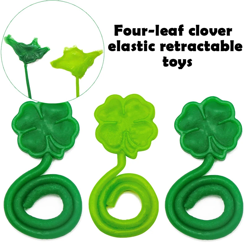 10Pcs Fun Four-leaf Clover Elastic Retractable Toys Children Decompression Toy Green Soft Glue Toy Kids Toy Party Festival Toy