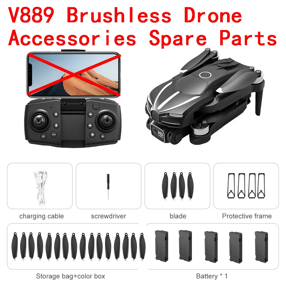 V889 Mini Foldable Brushless Drone RC Quadcopter Spare Parts Blade/Protective Ring/Battery/Remote Control/Charging Wire etc...