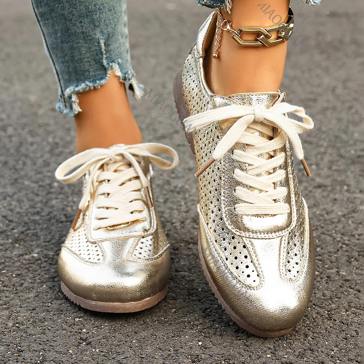 Mesh Breathable Women's Sneakers New Pu Leather Ladies Training Shoes Fashion Spring Summer Ladies Flat Walking Sport Footwears