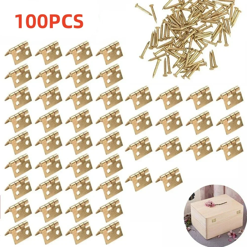 50/100pcs Mini Brass Hinge Small Craft Door Box Accessories Gold 8*10mm Miniature Cabinet Furniture Fitting Home Hardware Parts