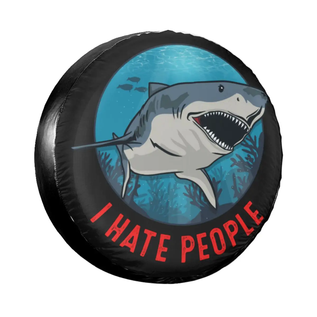 Custom Shark Seaside I Hate People Spare Tire Cover for Mitsubishi Pajero Car Wheel Protectors 14