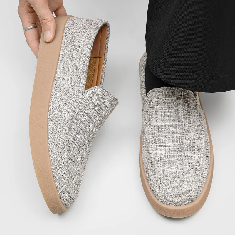 Cotton Linen Fabric Men Loafers Are Lightweight Breathable Thick Soled Casual Commuting Lazy Single Shoes