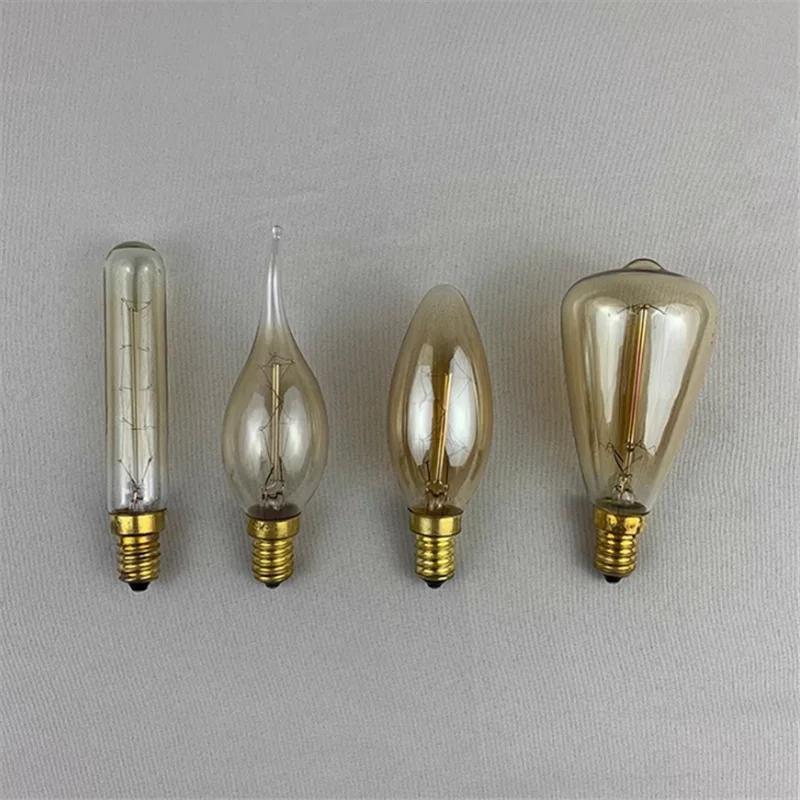 2PCS E14 Small Screw Edison Bulb Retro Tungsten Source Warm Yellow Light Decorative 40W Dimmable Without Strobe Filament Bulbs