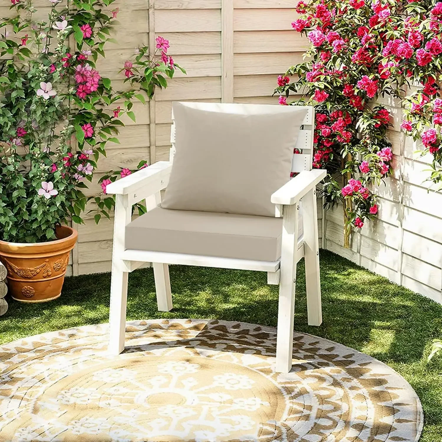 

Outdoor Chair Cushions, Waterproof Backrest and Deep Seat Cushion Set with Removable Cover, 24 x 24 Inch, Cream, 1 Set