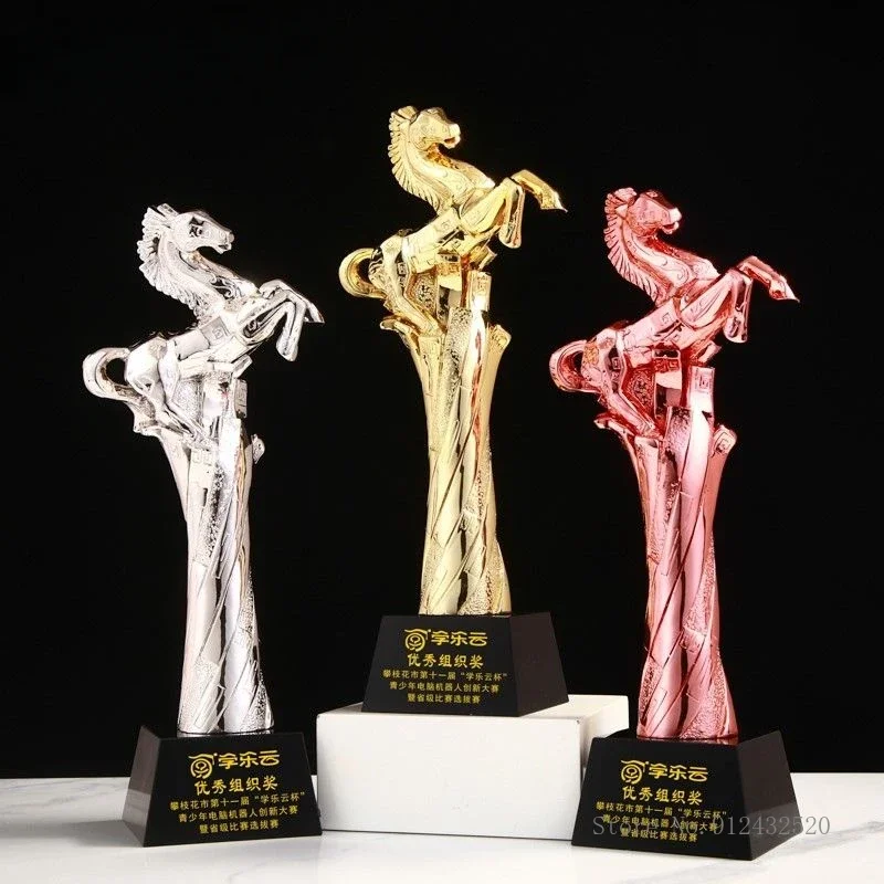 Competition Horse Racing Resin Trophy Excellent Outstanding Award, Commemorative Home Decor, Bottom Crystal Medal, Creative, 1Pc