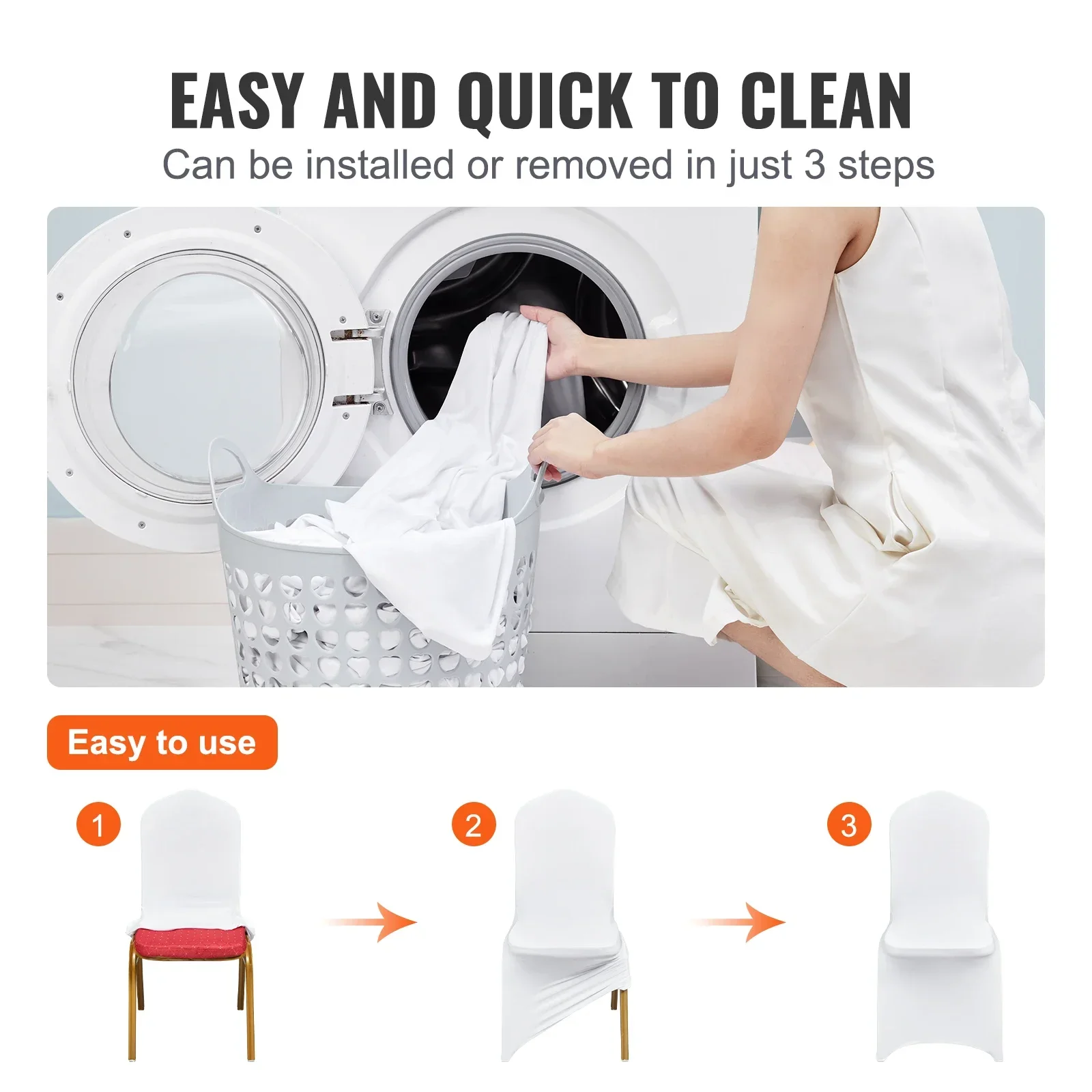 

VEVOR 50/100pcs Stretch Spandex Chair Covers Universal Fitted Chair Cover Removable Washable Slipcovers for Wedding Holiday