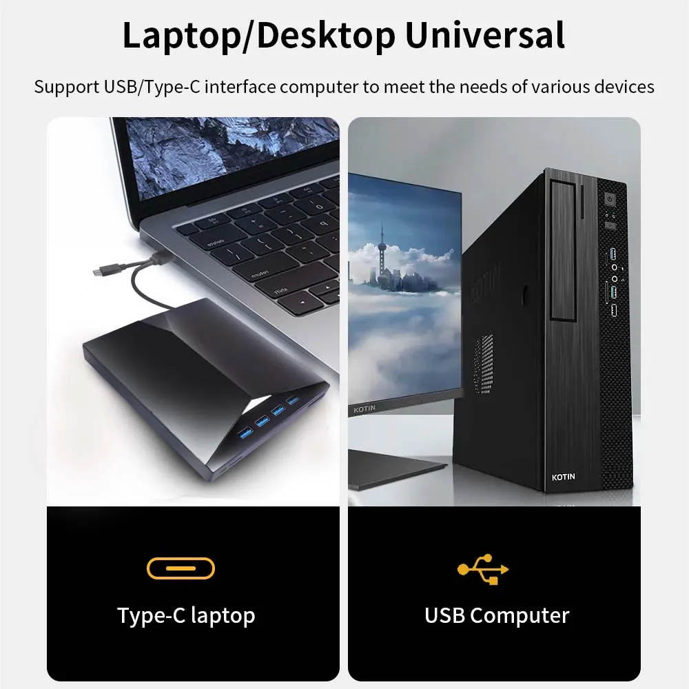 TISHRIC Type C USB External DVD CD Drive 6 In 1 4 Ports USB TF SD Card Reader External CD DVD Burner Reader Write For PC Desktop