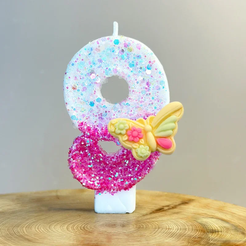 Red and white gradual change yellow butterfly digital candle birthday cake decoration plugin birthday party candle