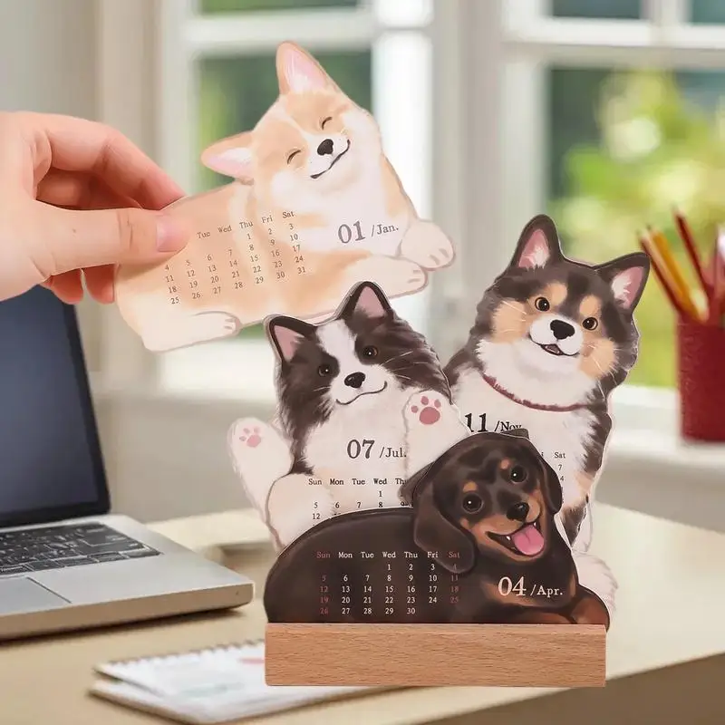△ Cat Dog Series Desk Calendar Table Planner Yearly Agenda Organizer Memo Notes For Home Office School Daily Scheduler
