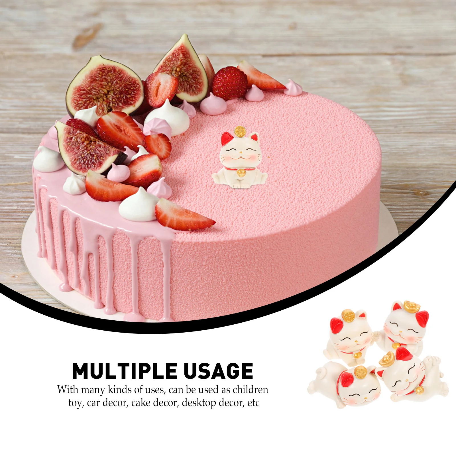 

4Pcs Cat Ornament Resin Sculpture Rich Indoor Outdoor Decor Luck Wealth Statue Car Desktop Cake Decor Cat Statue