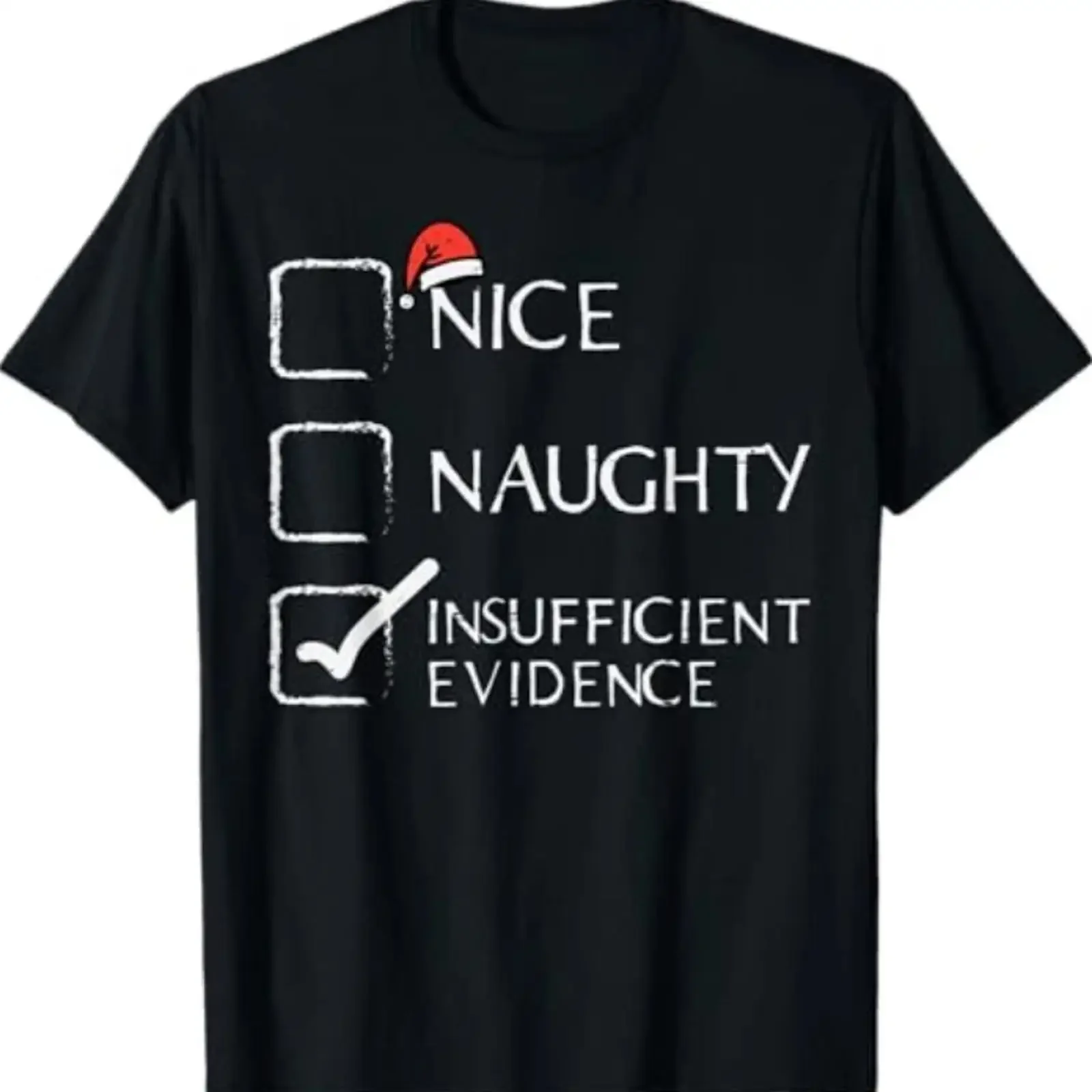 Christmas Nice Naughty Insufficient Evidence Xmas T Shirt vintage Washed streetwear Breathable homme Comfortable