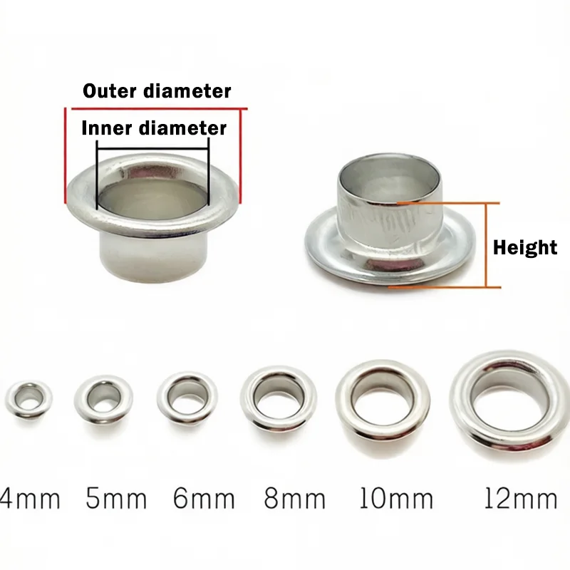 Stainless Steel Grommets Eyelets Metal Eyelet Grommet Ring Kit for Garment Canvas Sewing Accessories Silver 4/5/6/8/10/12mm