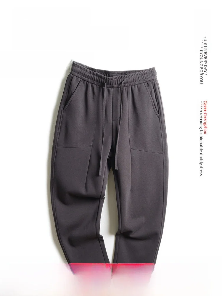 

Свободные брюки-карго с эластичным поясом для мужчин среднего возраста, спортивные повседневные брюки из трикотажного хлопкового смесового материала для весны и осени