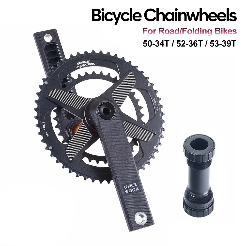 

22 Speed Integrated Road Bike Chainwheels Set 170mm Aluminum Alloy Folding Bike Cranksets 50-34/52-36/53-39T with Bottom Bracket