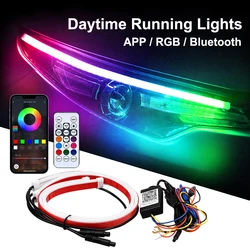 2Pcs Daytime Running Lights Automotive LED DRL With Turn Signal APP Remote Voice Control Car Decorative Neon Lights