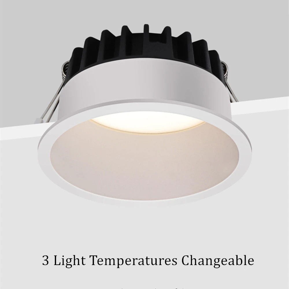 Anti Glare Recessed Downlight 7W 12W 15W Dimmable Round Frameless 3 Light Temperature For Home Ceiling Spot Light Pic Background