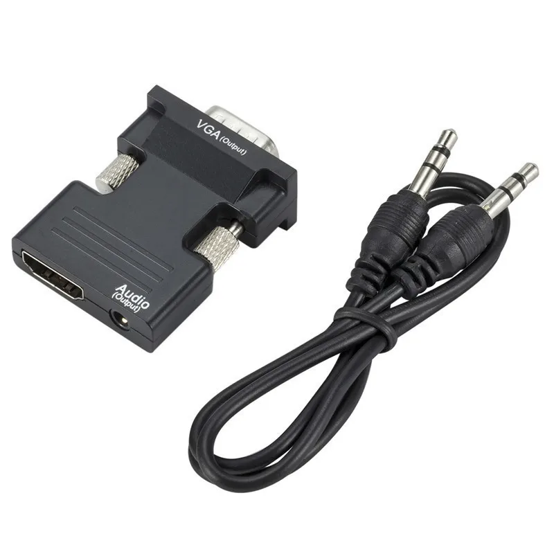 Convertidor de 1080P HDMI a VGA, adaptador de Audio hembra a macho, convertidor de salida de señal + Cables de Audio