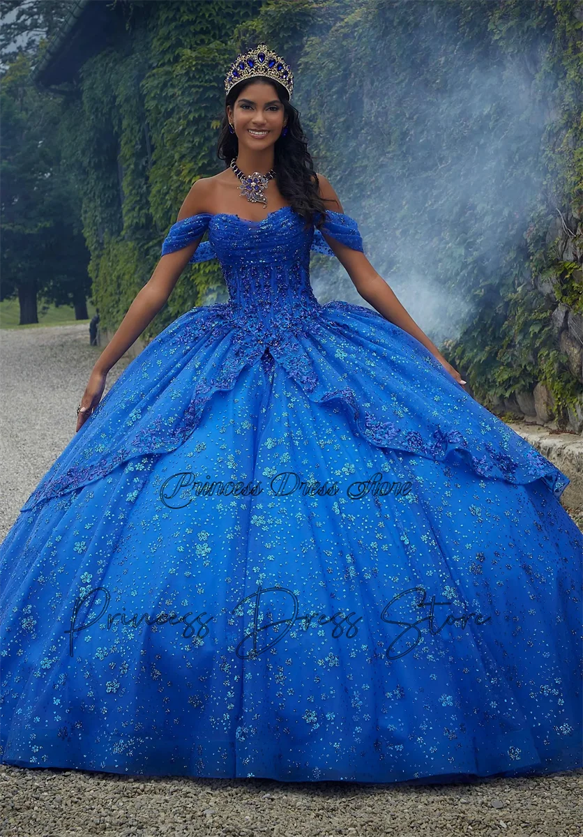 ثوب كرة لامع بالترتر ، فستان أحمر Quinceanera ، مكشوف الكتفين ، مشد كريستال مطرز ، حلو 16 ، 15 سنة