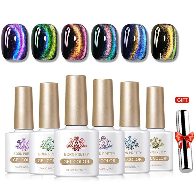 BORN PRETTY 6PCS Gel Polish Set 9D Polaris Cat Magnetic Soak Off UV LED Polish DIY Nail Art Manicure Varnish Base Top Coat