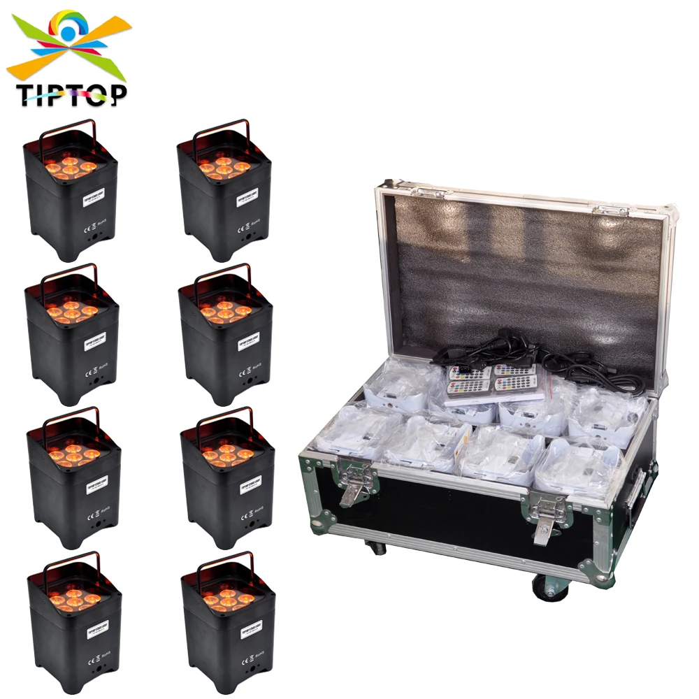 

8IN1 Charging Flight case Pack 6x18W 6IN1 Color RGBWAP DMX512 Battery Powered Led Par Light Barndoor Design Decor Birthday Party