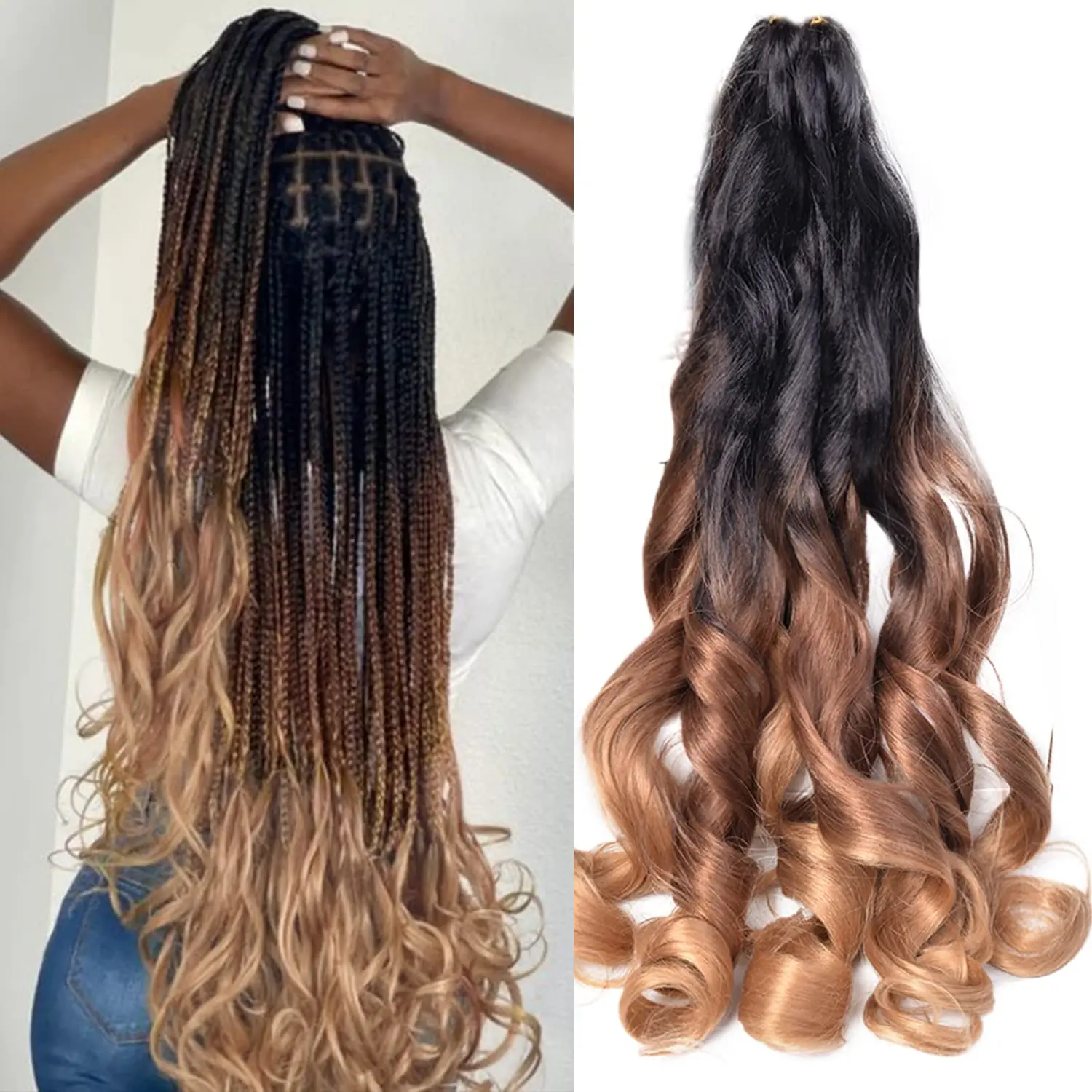 Extensiones de cabello trenzado, extensiones de cabello sintético, rizado francés, suelto, ondulado, hinchable, 24 pulgadas