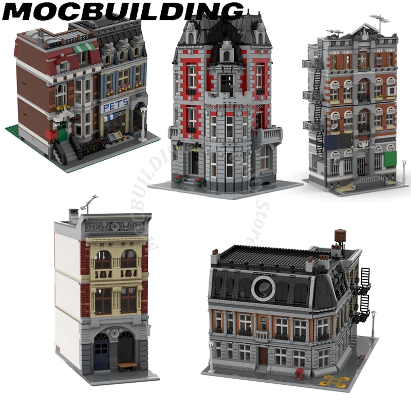 

Modular Town House Apartment Corner Buildings Model City Street View MOC Building Blocks Display Toys Birthday Gifts Present