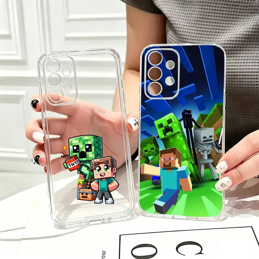 Capa de Telefone Transparente de Silicone Macio para o Jogo M-Minecraft para Samsung S25, S24, S21, S22, S23, S30, Ultra, S20, Plus, Fe