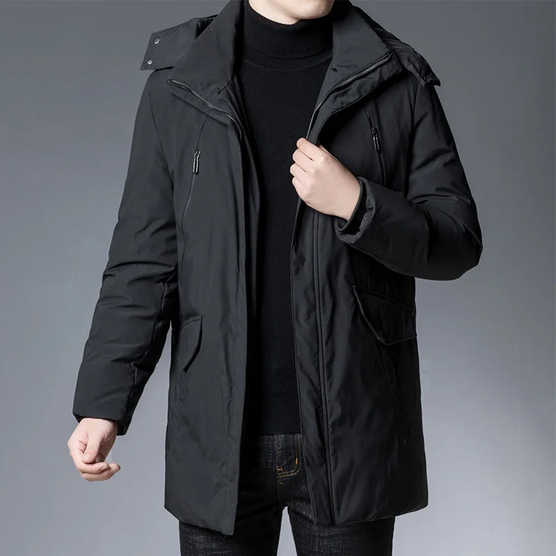 

2022 Winter Men Black Khaki Puffer Hooded Overcoats Thick Thermal Hood Detachable Design Puff Bacic Coats Male Warm Outerwear