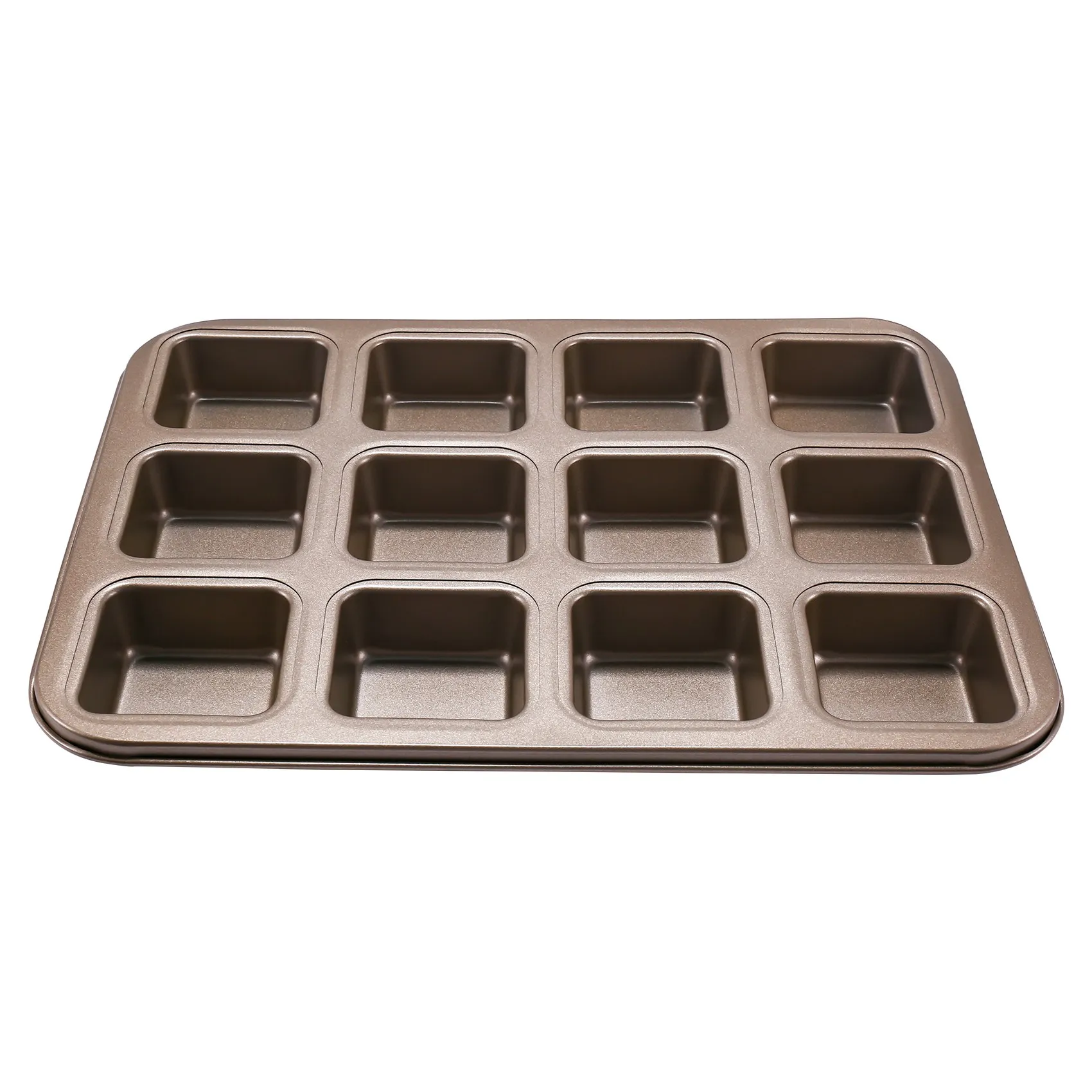 12 Cups Square Mini Bread Burger Muffin Cupcake Mold for Household Non-Stick Baking Pan Oven Trays Pastry Tool(Gold)