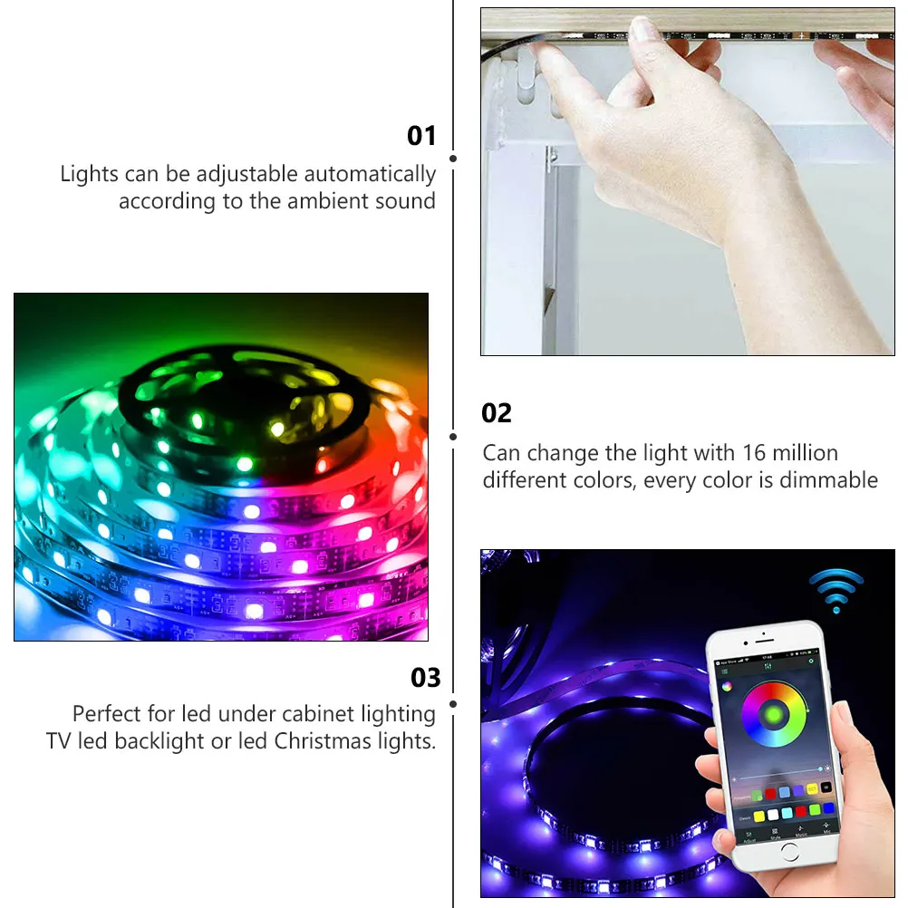 

2 Meter App Control LED Strip Light 5050 Rgb Color Backlight Wireless Remote Music Sensor Adjustable