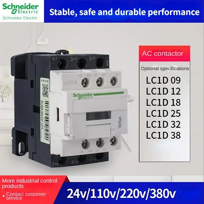 Schneider contactor 220v AC Three-pole contactor 3P  3 Phase 3-Pole 50/60Hz  LC1D25 LC1D32 LC1D38 Coil Voltage 24v 110V 220V 380