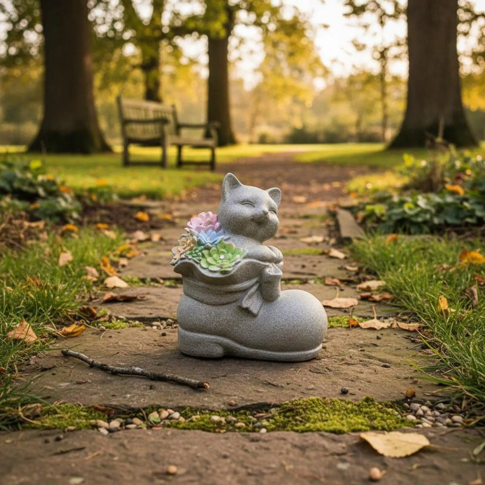 Glowing Cat Figurine Garden Statue for Outdoor Yard Decoration Weather Resistant
