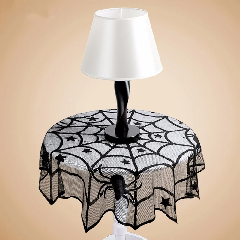 Halloween Lace Cobweb Tablecloth Round Table Decoration Set Halloween Table Decoration Mantel Scarf Holiday Decoration