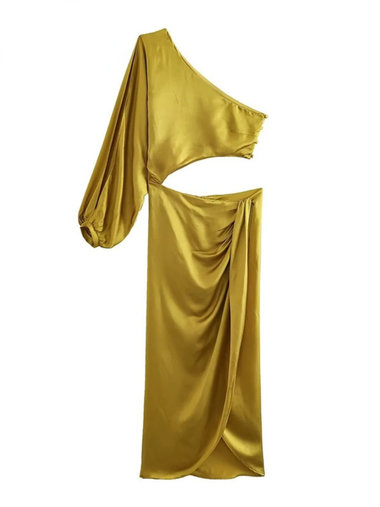 Robe de Soirée en Satin pour Femme, Tenue de Mariage Sexy, Mi-Longue, Découpée, Élégante, 2024