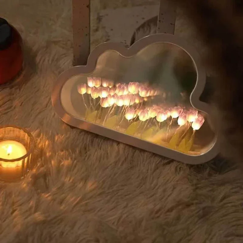 Tulipano Nuvola Mare di Fiori Luce notturna Lampade creative Luce d'atmosfera Trasparente Qixi Amanti Regalo Decorazione del desktop