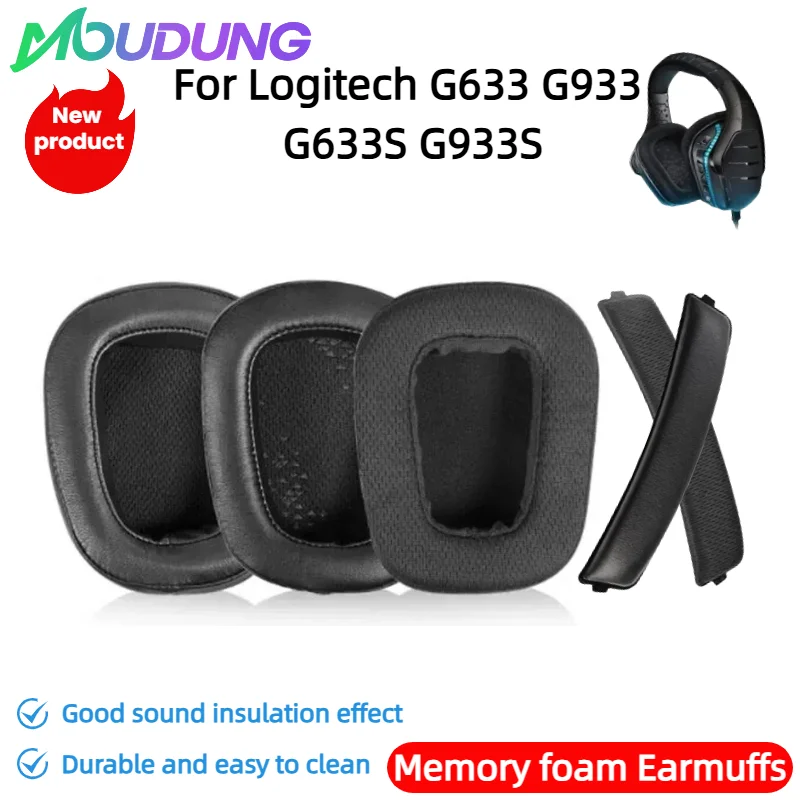 

MOUDUNG Replacement Sponge Earpads,Covers Headband for Logitech G633 G933 G633S G933S Headset Cushions Pad Ear Pads Head Beam