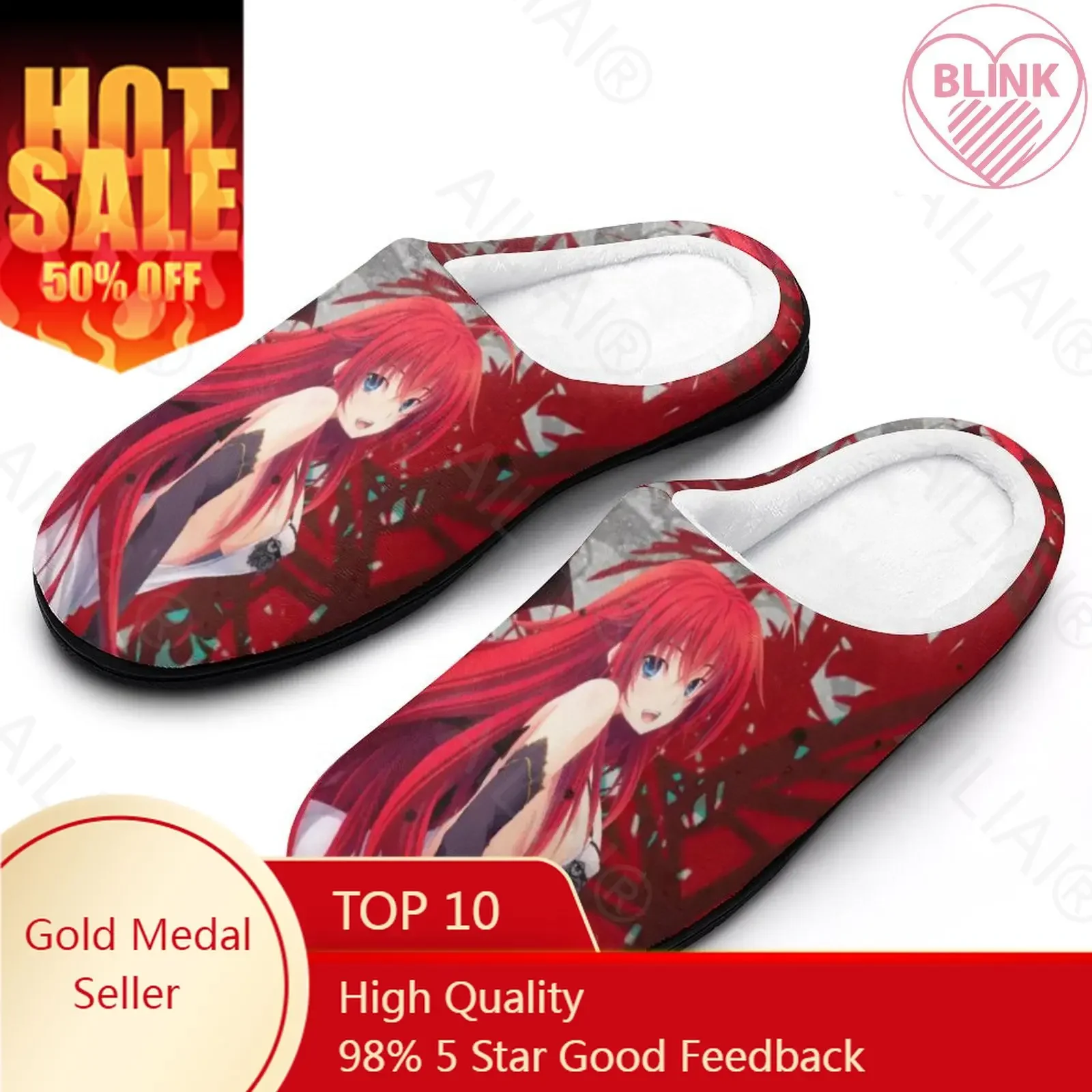 Chaussures thermiques en peluche décontractées pour hommes et femmes, pantoufles de maison, mule animée, chaussures de maintien au chaud, sandales du lycée, DxD Rias Gremory 15