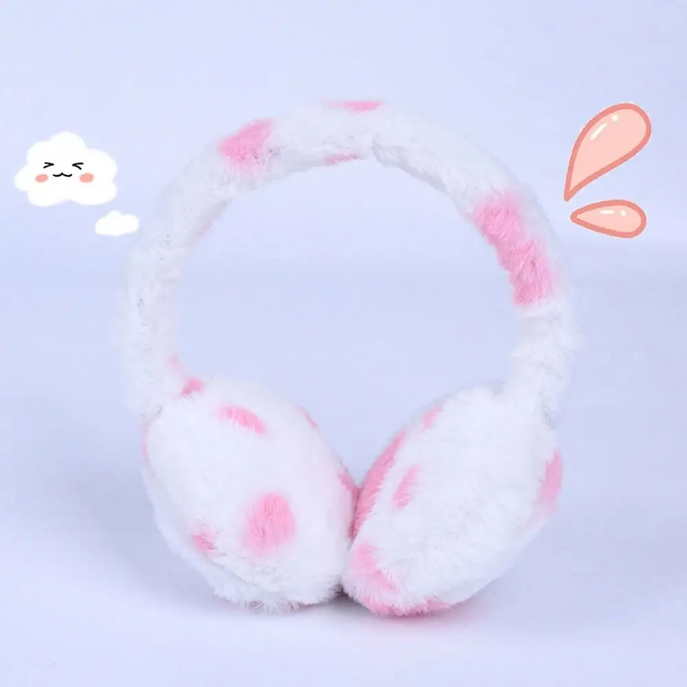 Fashion Cow Print Plush Earmuffs Winter Warm Retractable Fluffy Ear Covers Cartoon Kids Ear Warmers for Boys Girls