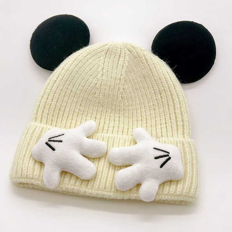 2025 nette Maus Ohr Gestrickte Hut Für Kinder Baby Cartoon Winter Verdickte Warme Woolen Pullover Kappe Geschenk für Kinder – Detail 3