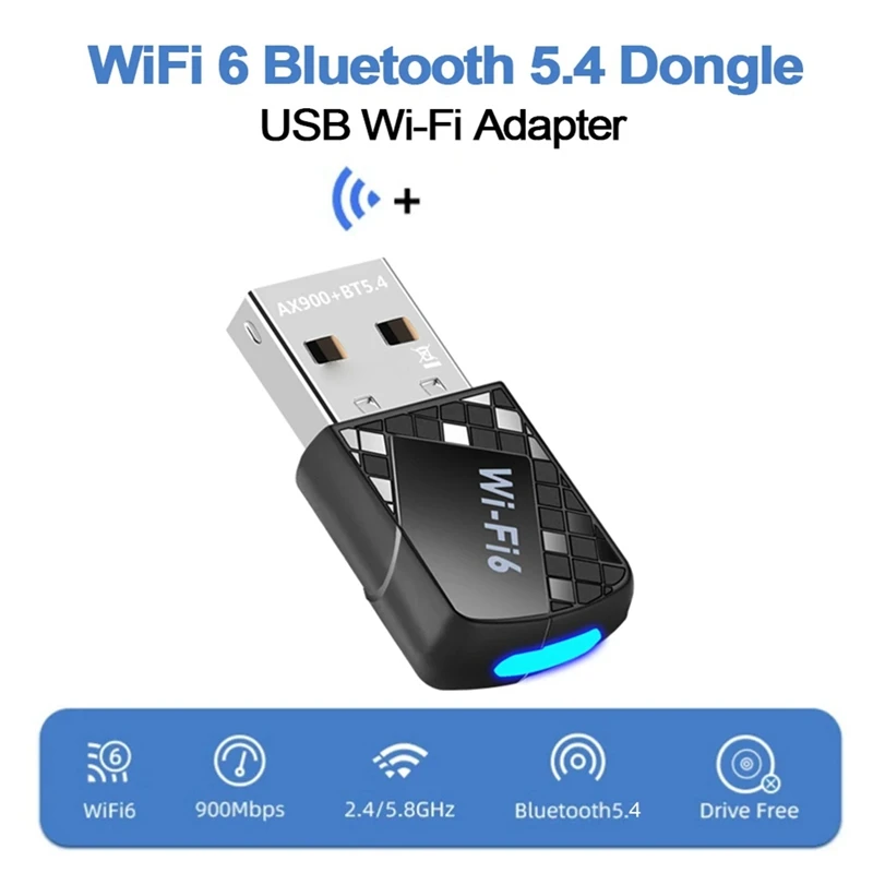 

AX900 USB-адаптер Wi-Fi 6 Bluetooth 5.4, 2-в-1, двухдиапазонный (2.4G и 5Ghz), беспроводной сетевой приемник, без драйверов, для W10/11
