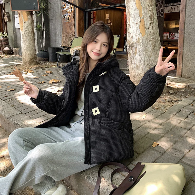 

Thiened down Cotton Jaet with Hat Square Collar ort Bread Sle Women's Coat Casual Sle Windproof Function Loose Fit