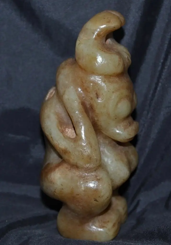 Neolithic Hongshan Culture Jade Long Horn Goddess Alien Totem Statue Carving LL Timestown 20201128A