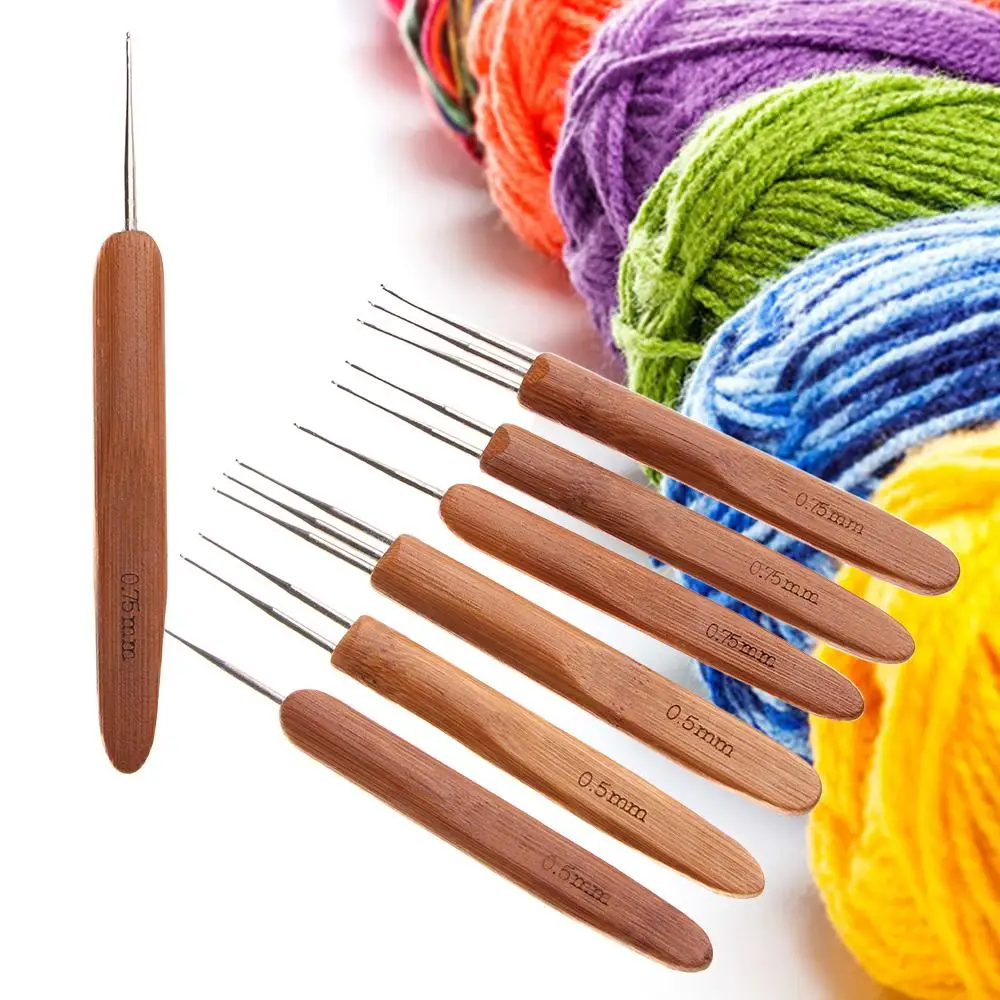 Steel Bamboo Handle Braiding Hair Making Tools Knitting Hooks Braid Maintenance Crochet Needle Making Dreadlock