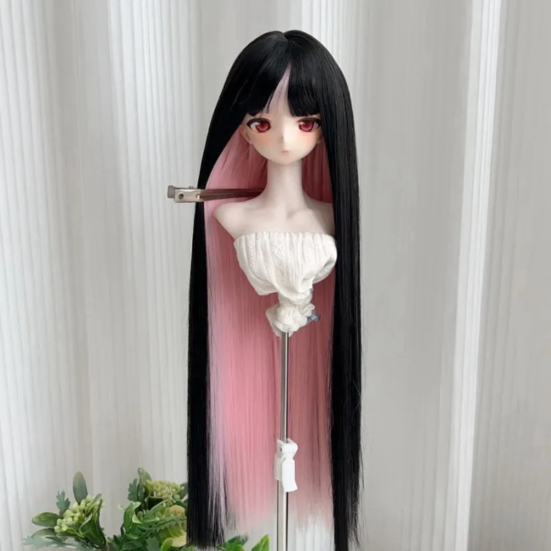 BJD/SD Doll Wig Anime Double Color Flat Fringe Long Straight DIY Cross Dressing Doll Shaped Blank Wig Cover Doll Making Supplies