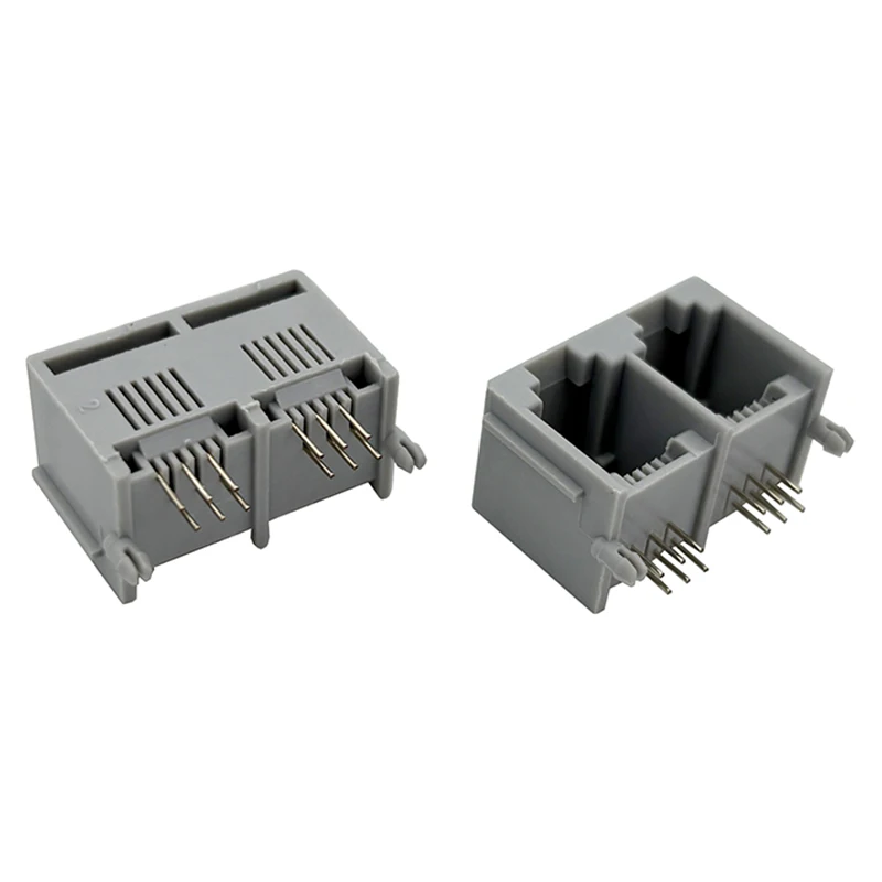10 peças 5521 cinza 6p6c 1x2 com orelha rj11 soquete de telefone duplo interface de célula dupla horizontal de 90 graus