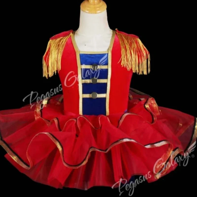 New Epaulette Tassel Tutu Blue And Red Contrasting Color Dance Costumes Girls Puffy Princess Skirt Group Performance Costumes
