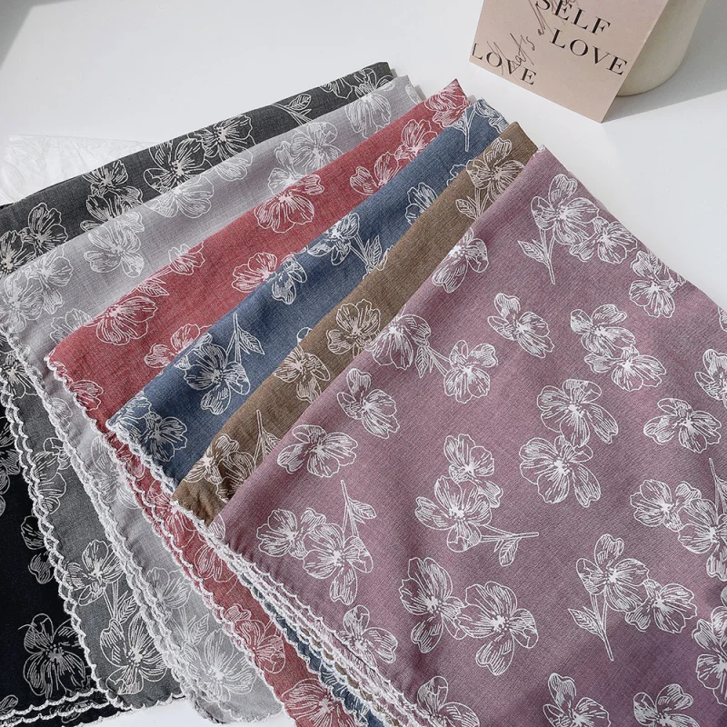 

New crescent cotton square scarf women, Japanese artistic style60x60cmSmall scarf all seasons, versatile scarf and