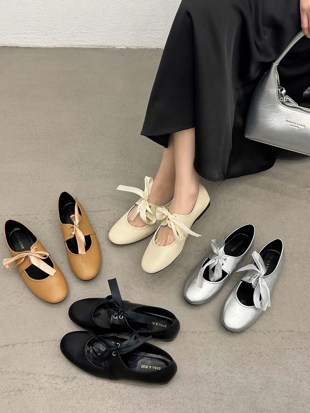 

Fashion Women Loafers Round Toe Autumn Spring Dress Shoes Low Heeled Cross Tied Lace Up Autumn Ballet Dance Shallow Slip On 39