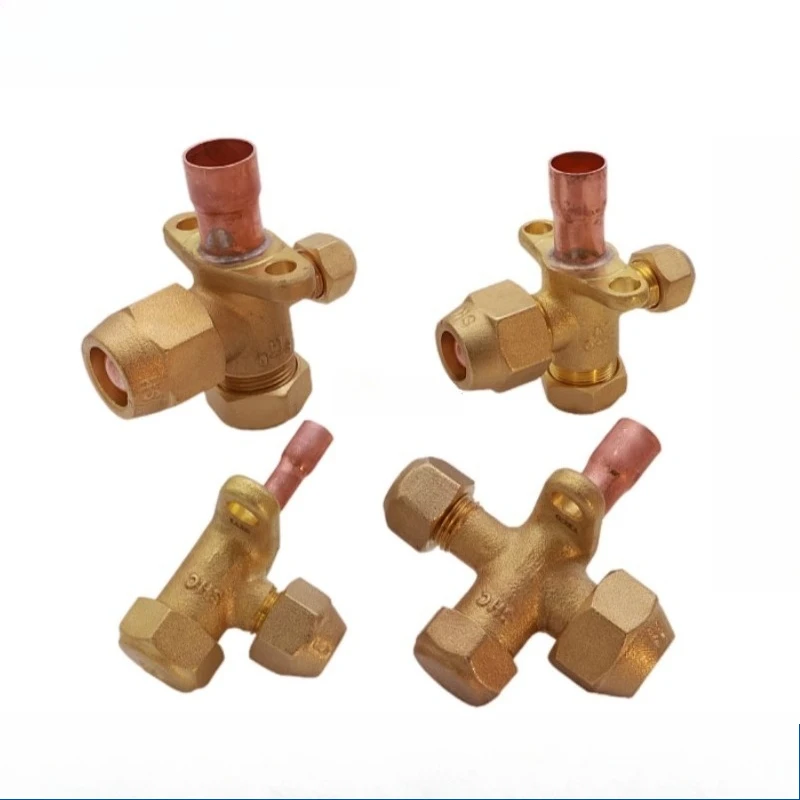 Three-way Copper Shut-off Valve Outdoor Cooling Unit Matching Pipeline Fitting 1-5 Horse